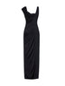 Black liquid jersey draped long dress