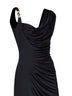 Black liquid jersey draped long dress