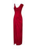 Red liquid jersey draped long dress