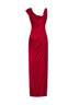 Red liquid jersey draped long dress