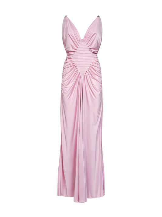 Pastel pink liquid viscose jersey evening dress