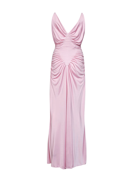 Pastel pink liquid viscose jersey evening dress