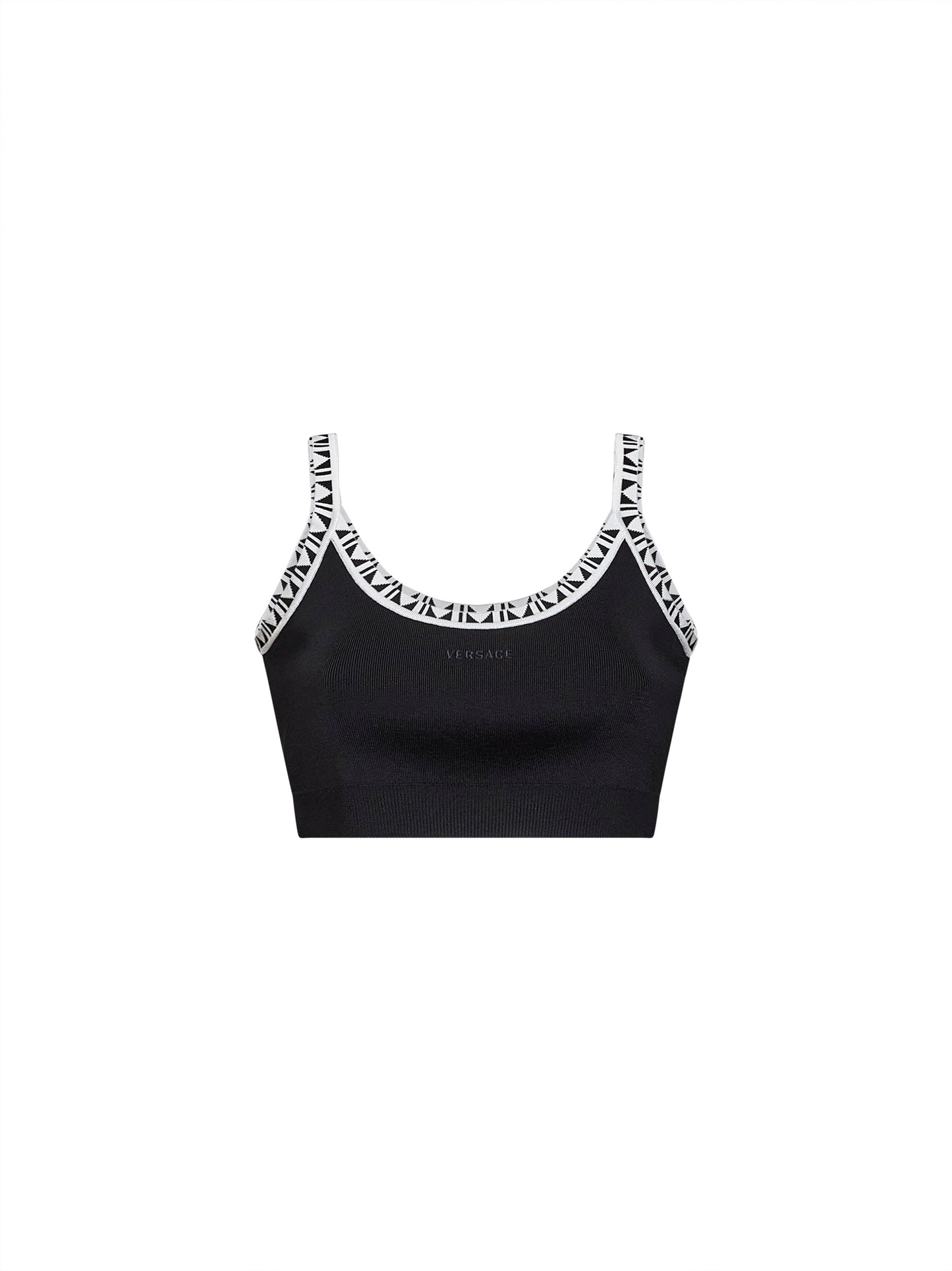 Black knit cropped top with jacquard details
