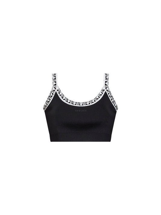 Black knit cropped top with jacquard details