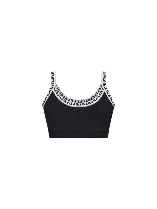 Black knit cropped top with jacquard details