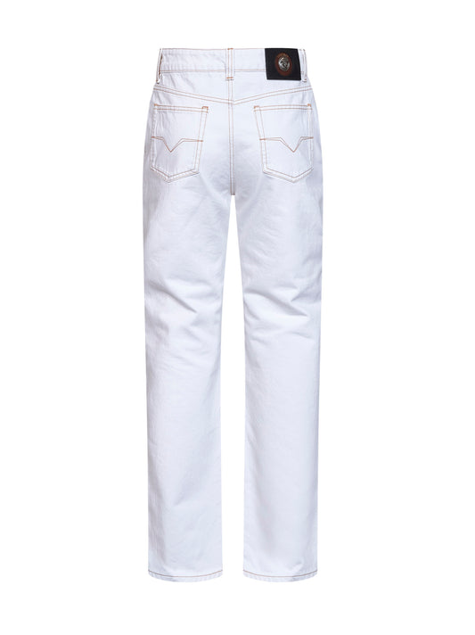 White garment-dyed denim high-rise jeans