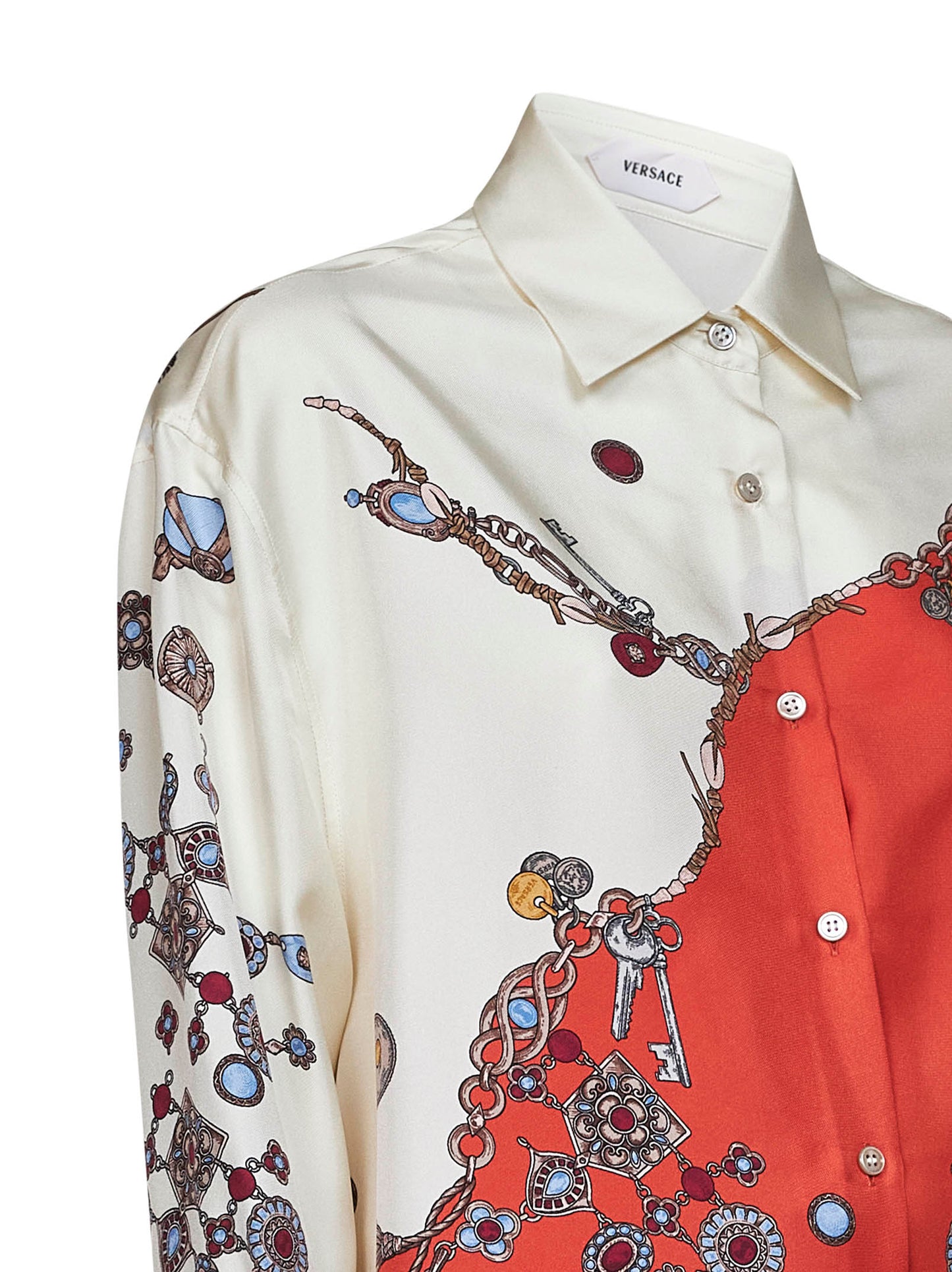 Orange printed silk twill shirt