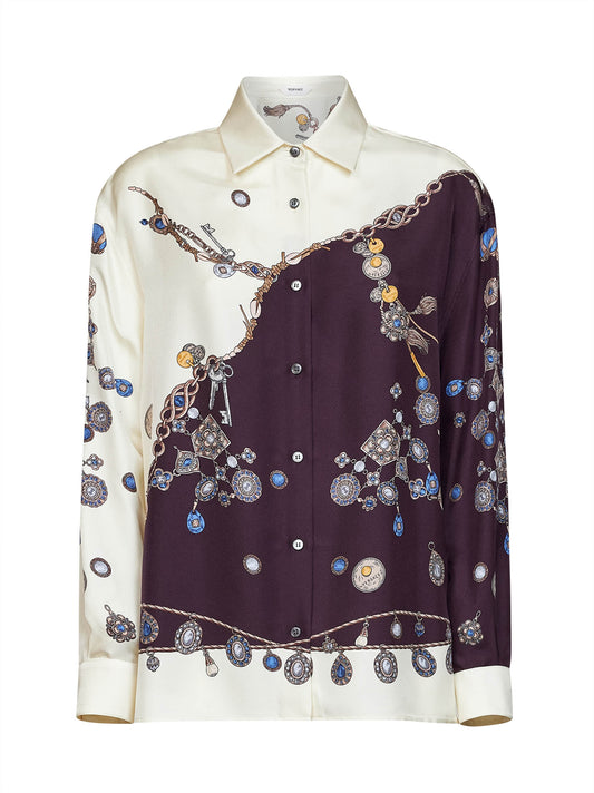 Burgundy printed silk twill shirt