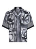 Black and white printed crêpe de chine silk shirt