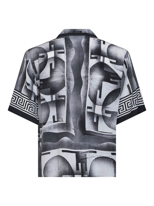 Black and white printed crêpe de chine silk shirt