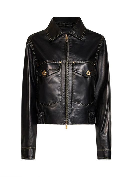 Black nappa leather blouson