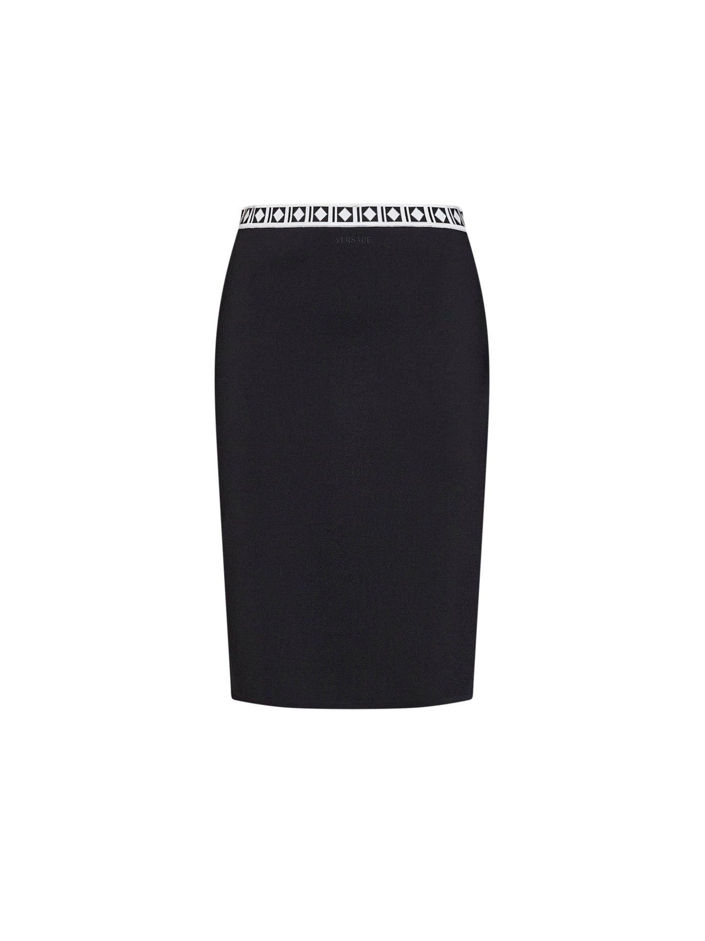 Black knit midi skirt with jacquard details