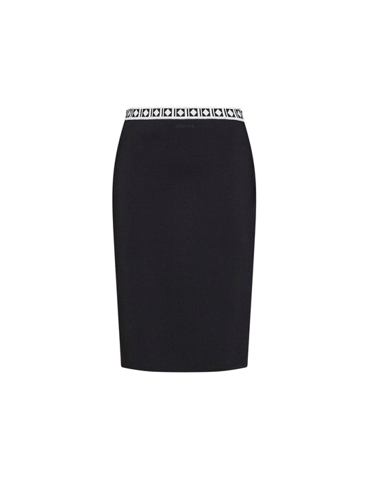 Black knit midi skirt with jacquard details