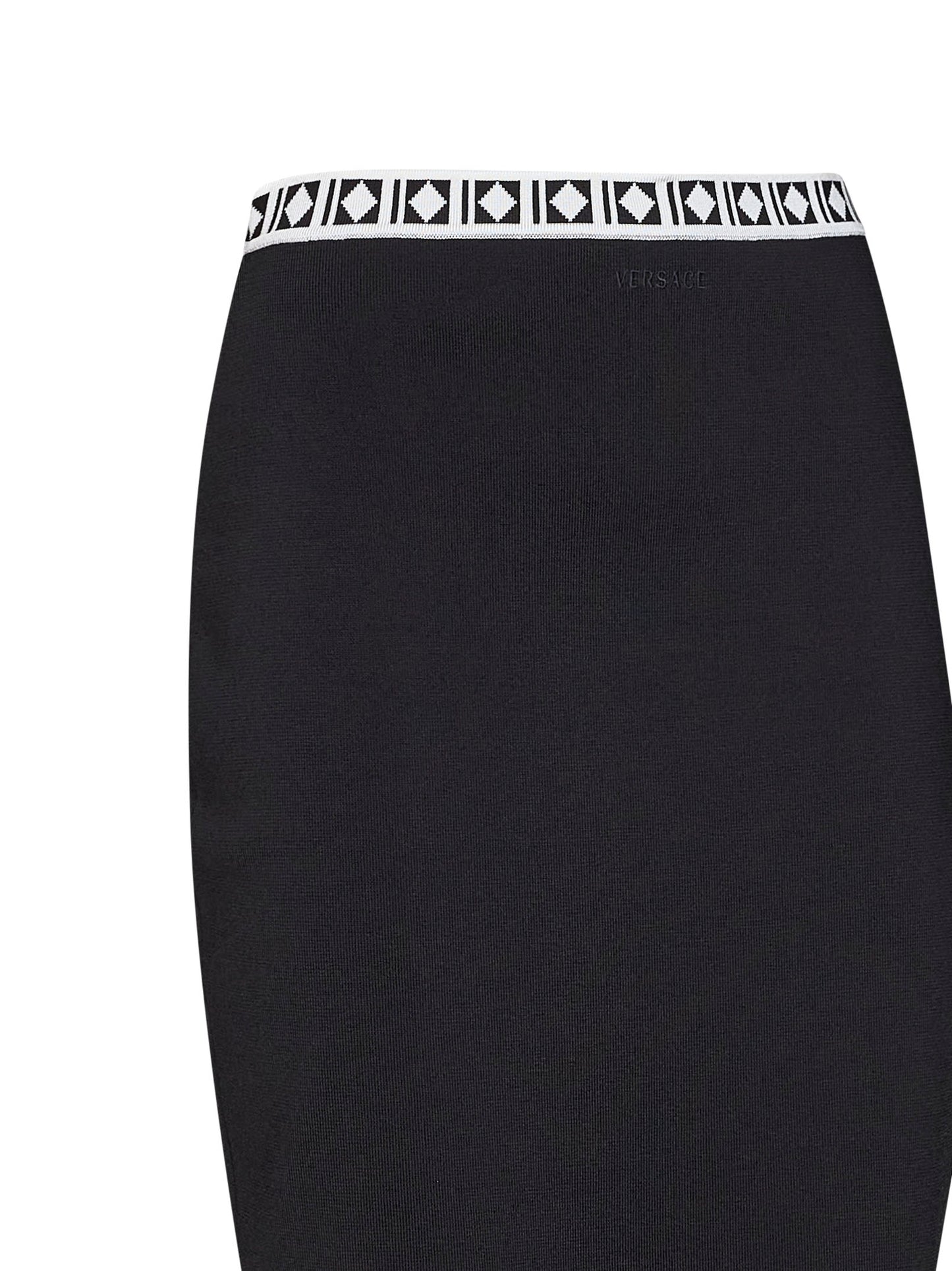 Black knit midi skirt with jacquard details