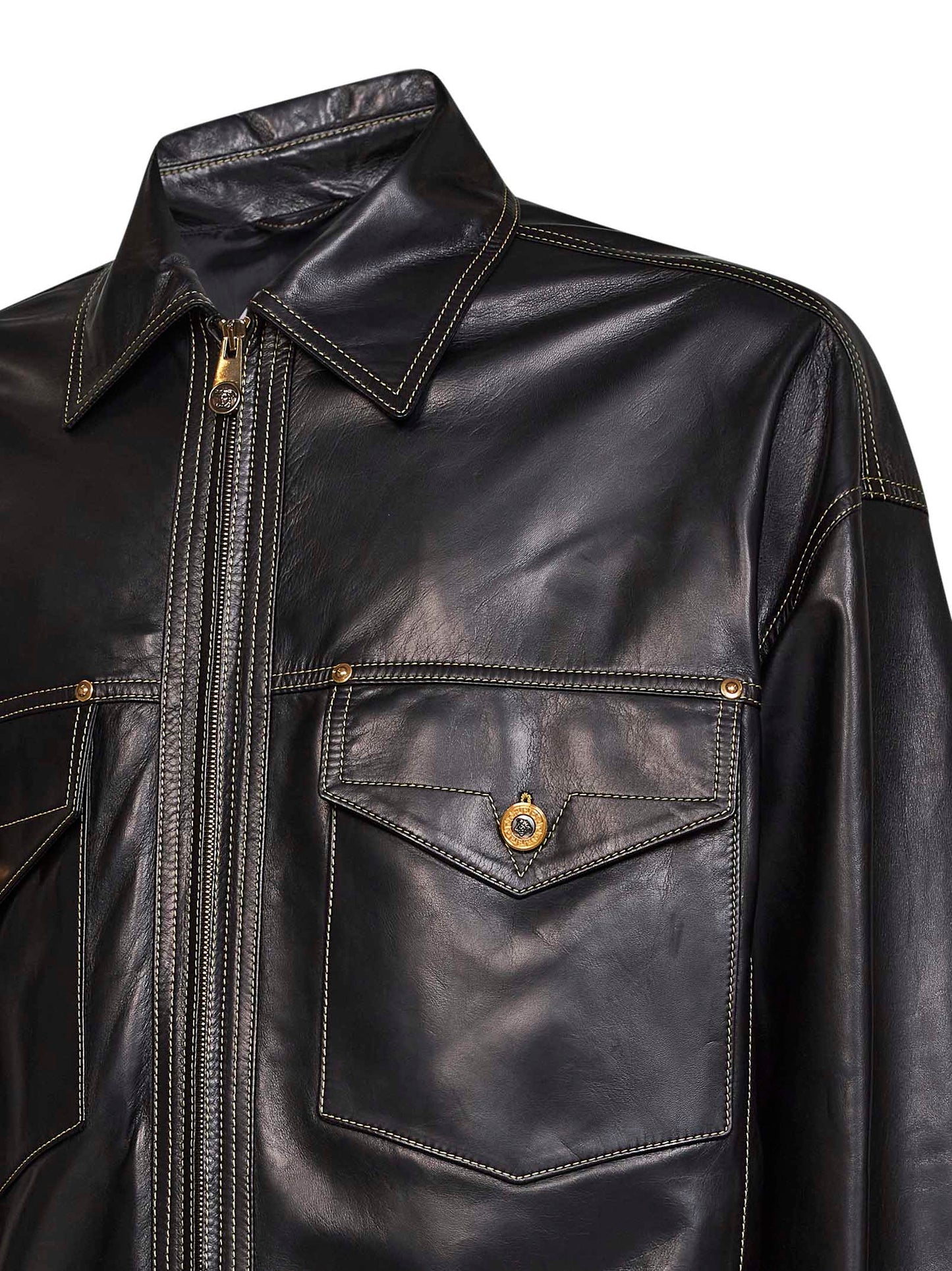Black piuma nappa leather blouson