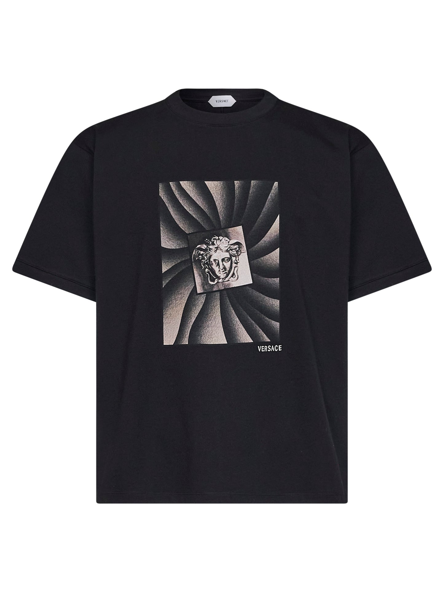 Black cotton jersey printed regular T-shirt