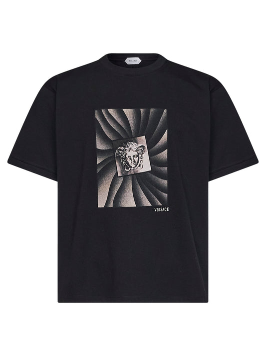 Black cotton jersey printed regular T-shirt