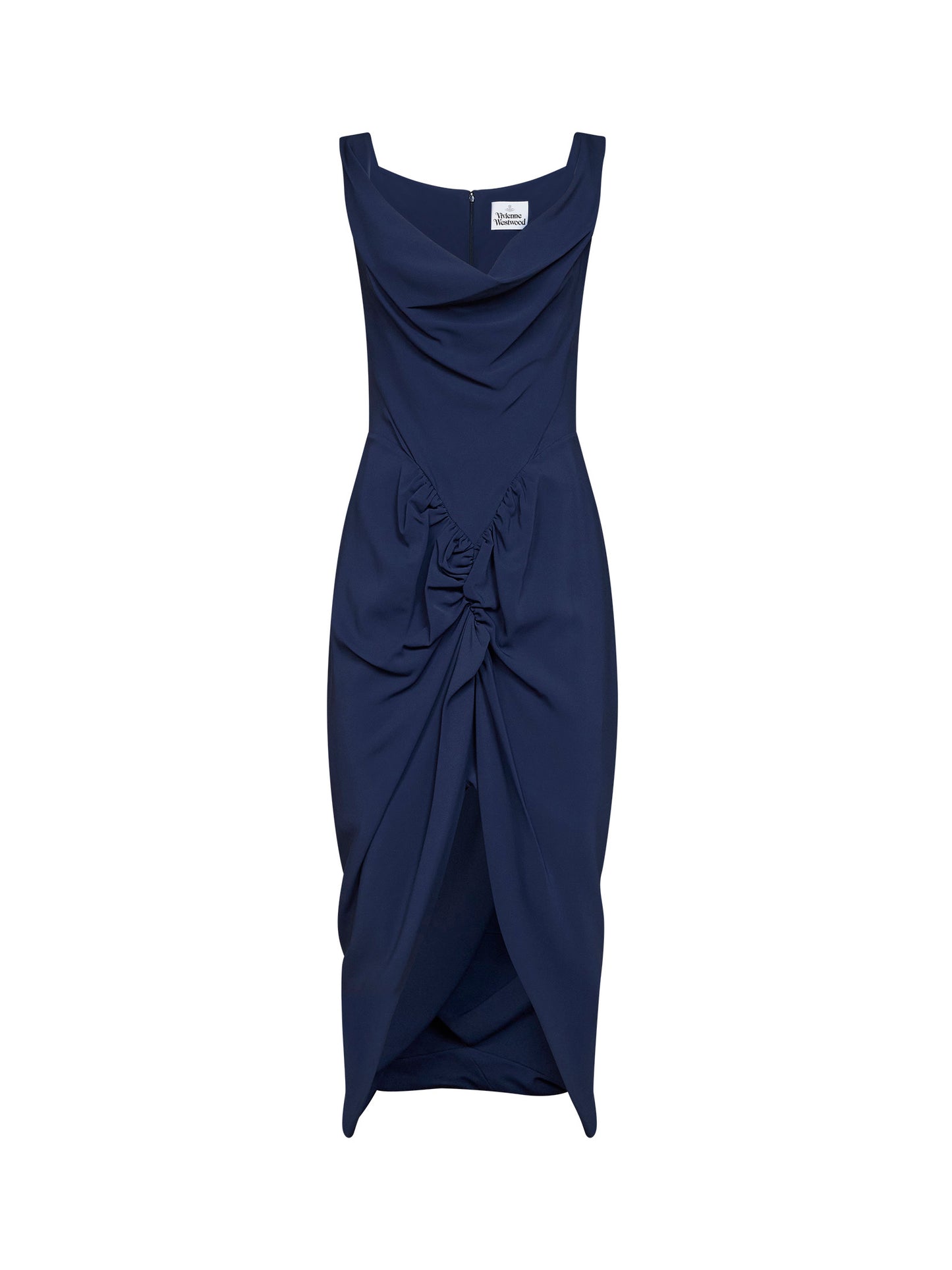 Abito midi Panther in viscosa stretch blu navy<BR/>