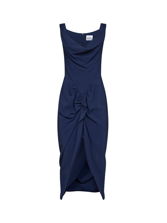 Abito midi Panther in viscosa stretch blu navy<BR/>