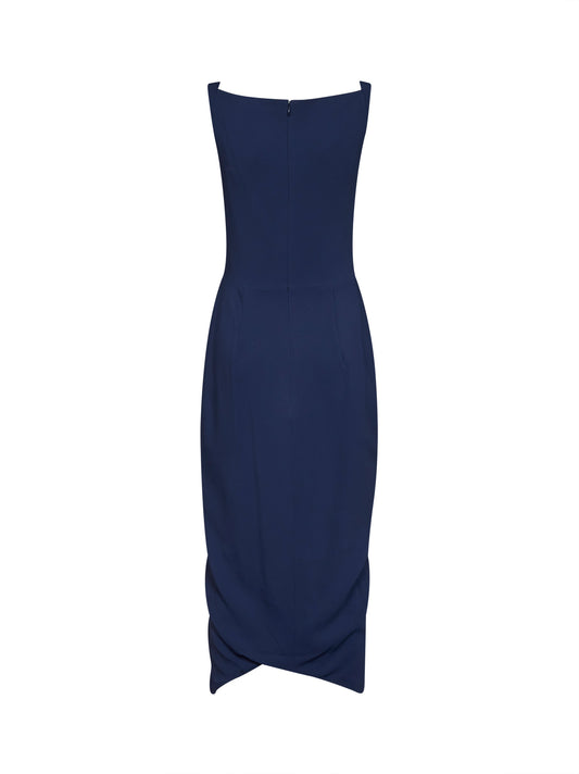 Abito midi Panther in viscosa stretch blu navy<BR/>
