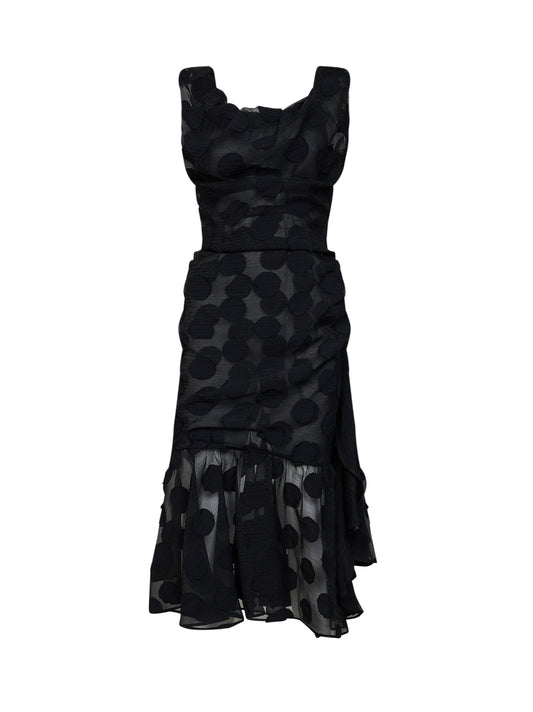 Abito midi Ginnie Frill in crêpe a pois nero