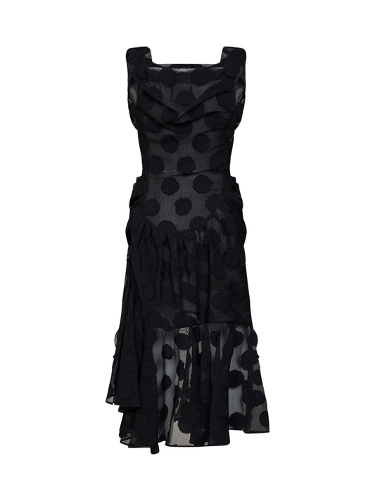 Abito midi Ginnie Frill in crêpe a pois nero