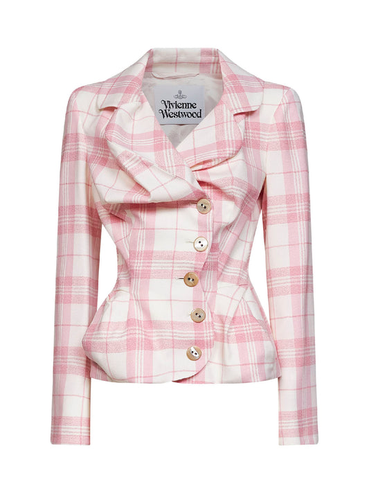 Ivory and pink virgin wool tartan Drunken blazer