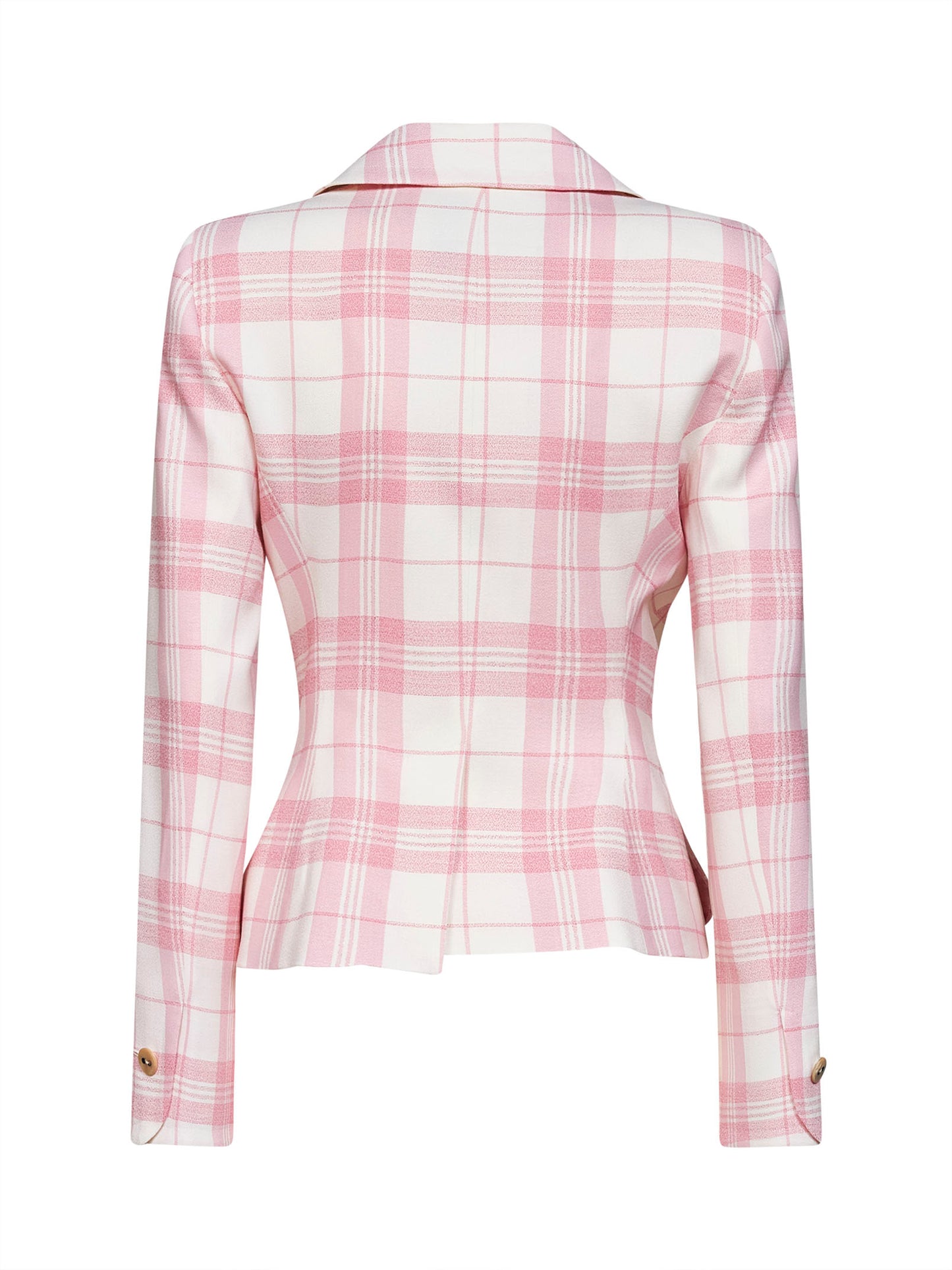 Giacca Drunken in tartan di lana vergine avorio e rosa