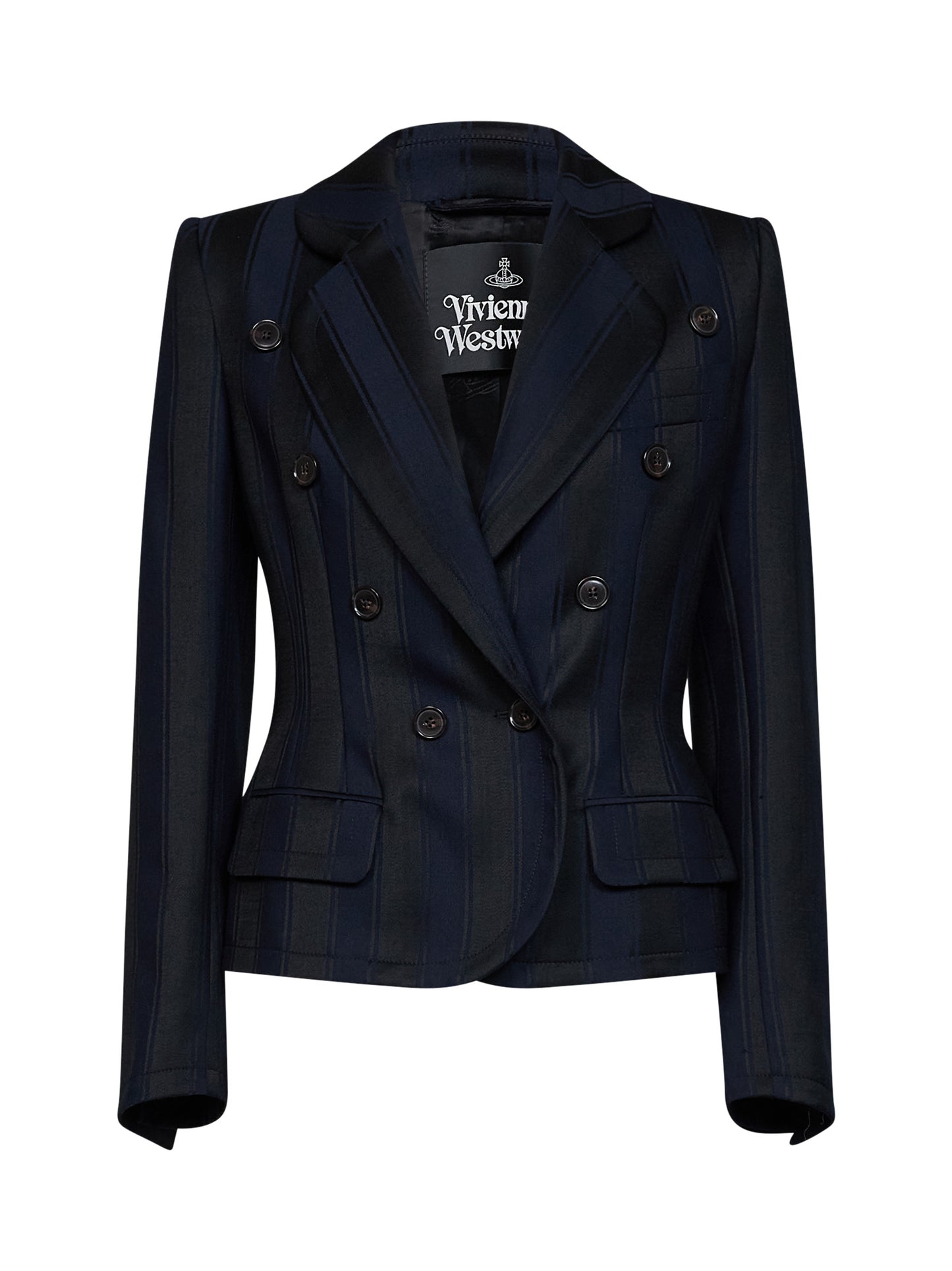 Midnight blue and black striped wool Georgia double-breasted jacket