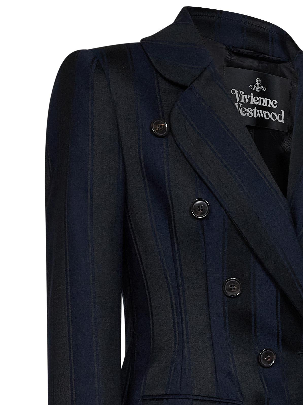 Midnight blue and black striped wool Georgia double-breasted jacket
