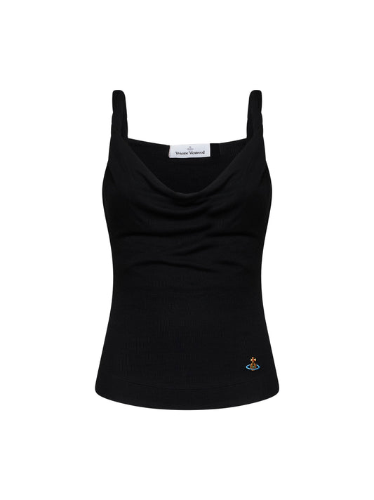 Top drappeggiato Anna in jersey a costine nero