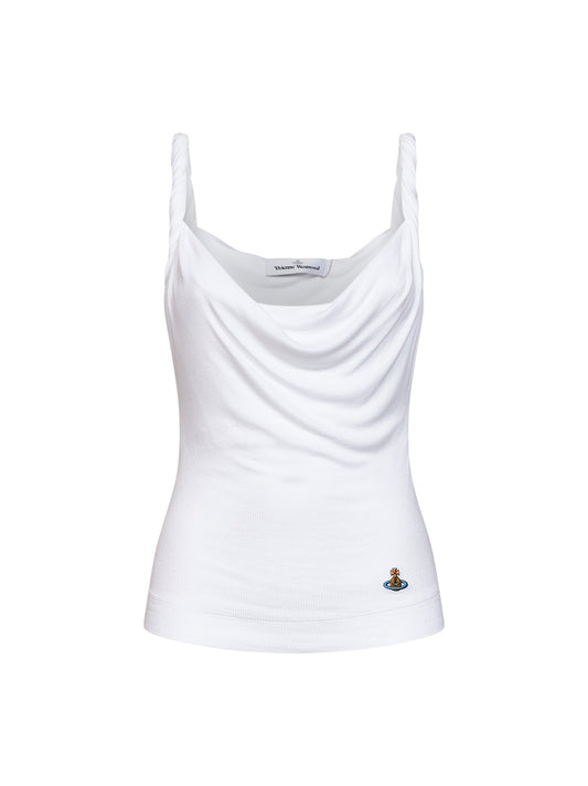 Top drappeggiato Anna in jersey a costine bianco