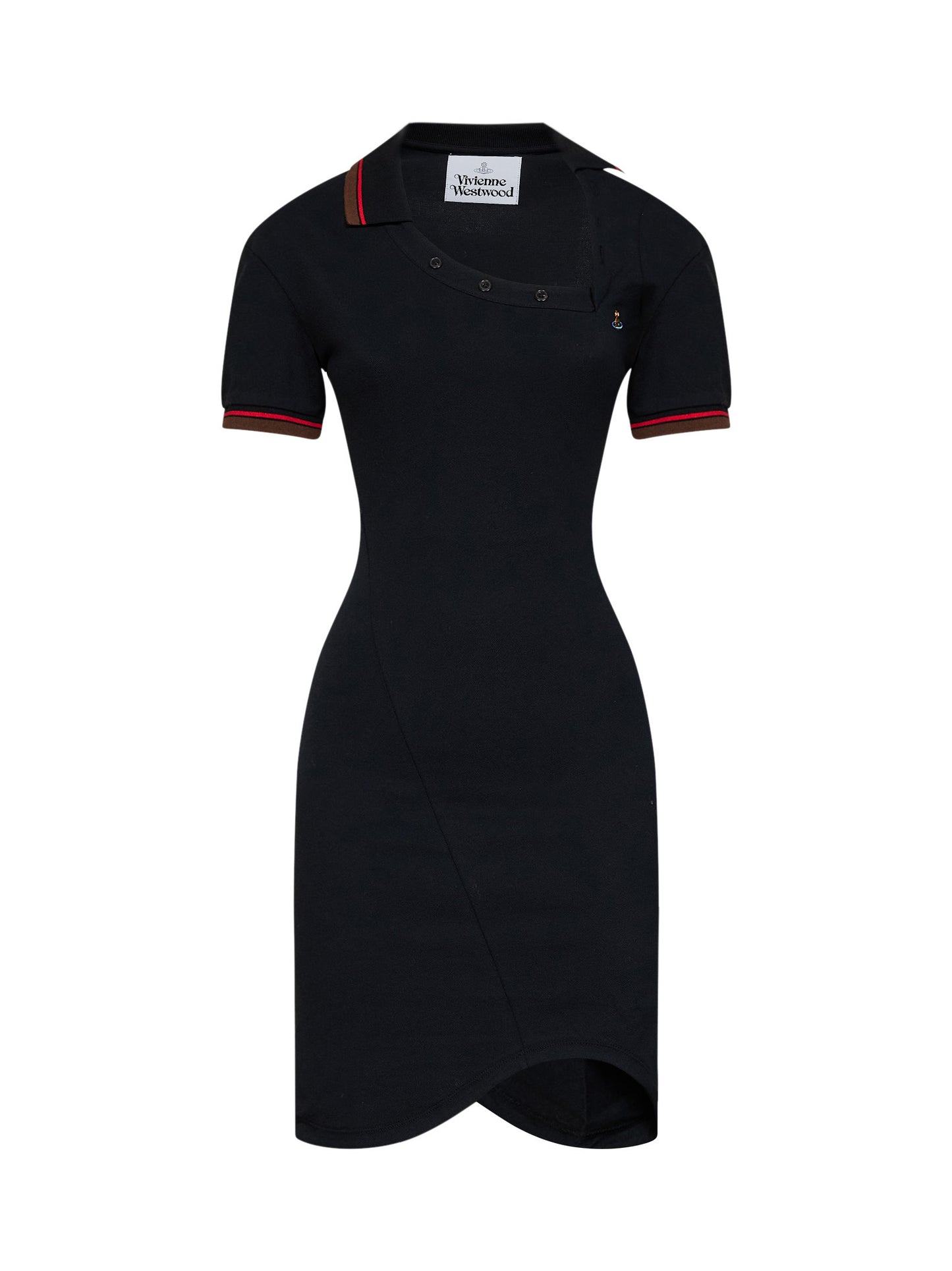 Miniabito polo asimmetrico Glory in piquet di cotone nero