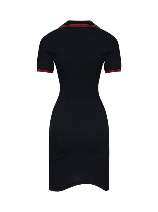 Miniabito polo asimmetrico Glory in piquet di cotone nero