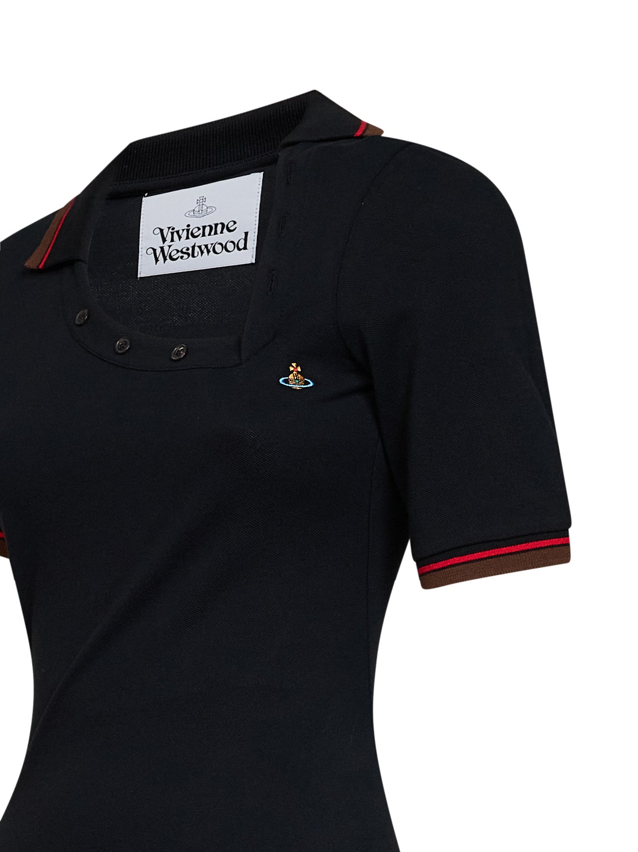 Miniabito polo asimmetrico Glory in piquet di cotone nero