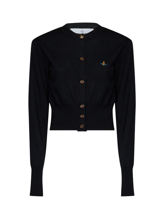Cardigan crop Bea in maglia di lana e seta nera