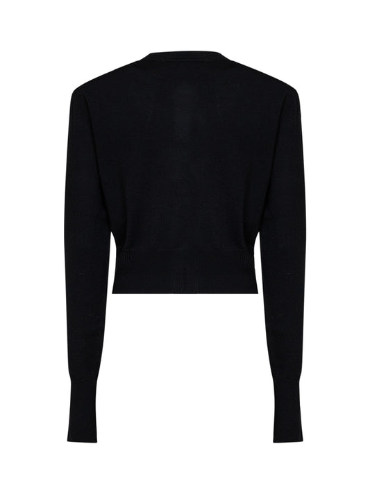 Cardigan crop Bea in maglia di lana e seta nera