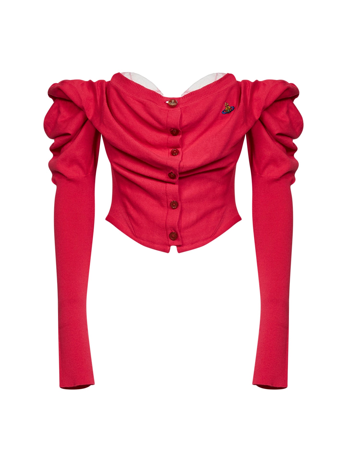 Raspberry knit Bea Corset draped cardigan