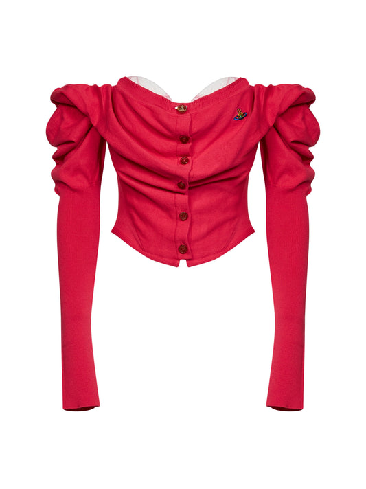 Cardigan Bea Corset drappeggiato in maglia lampone