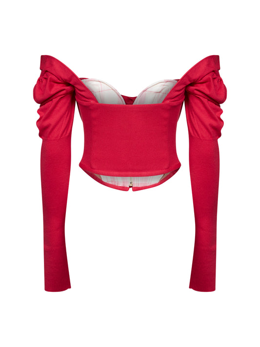 Cardigan Bea Corset drappeggiato in maglia lampone