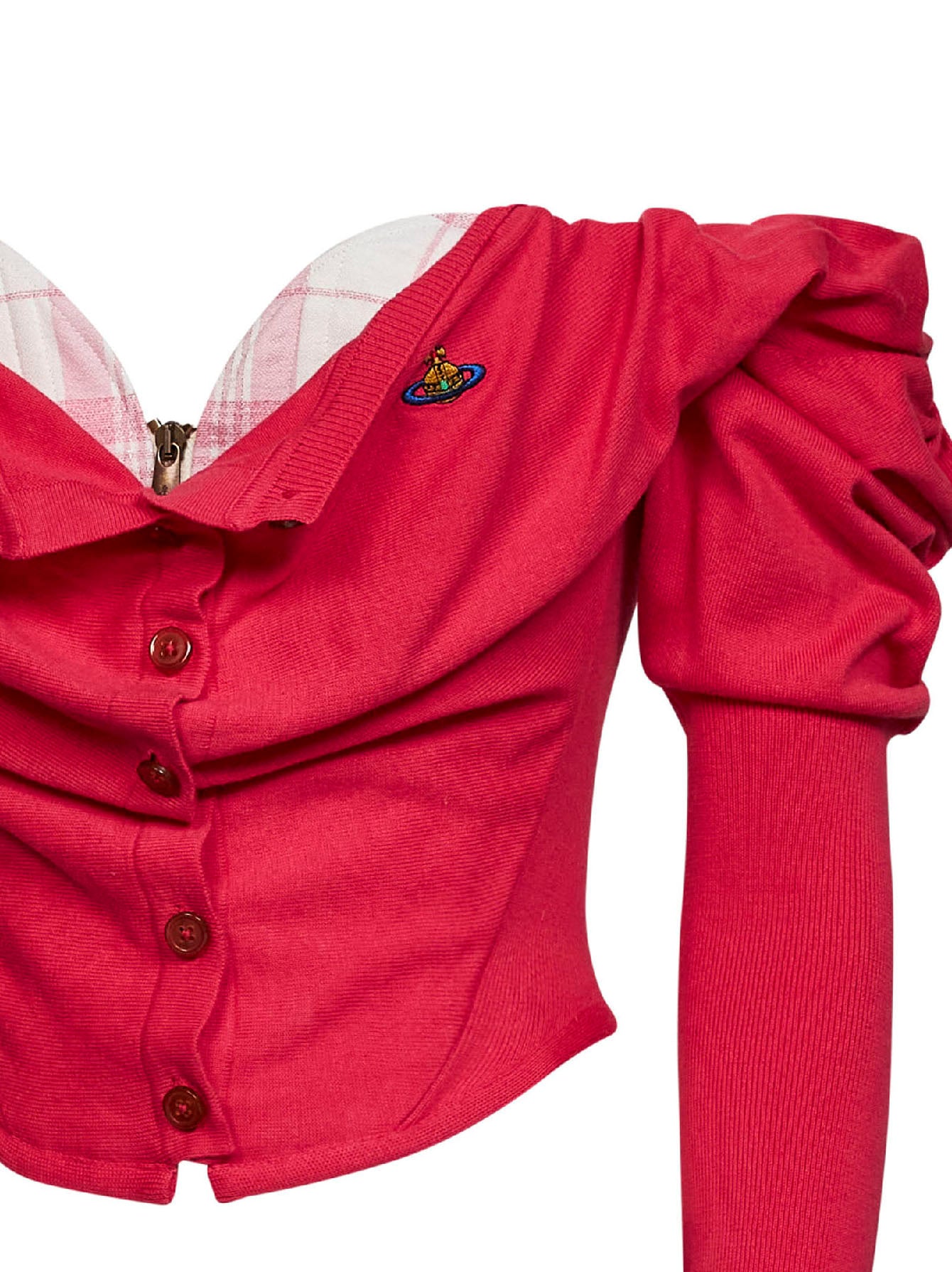 Raspberry knit Bea Corset draped cardigan
