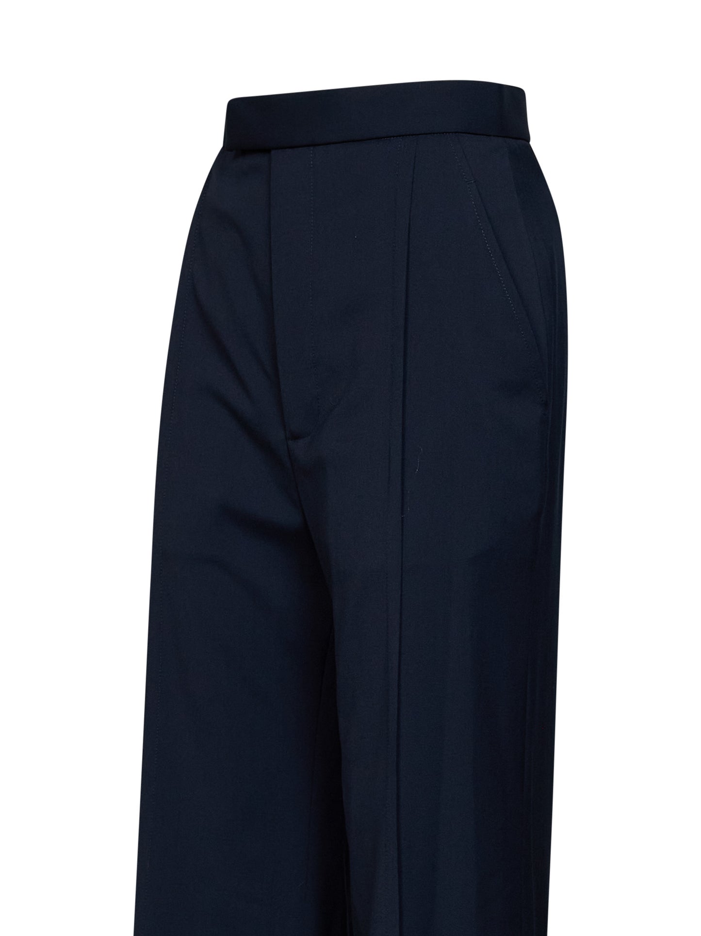 Pantaloni Wide Leg in lana vergine blu navy