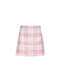 Pink and ivory "Coquette" virgin wool kilt mini skirt
