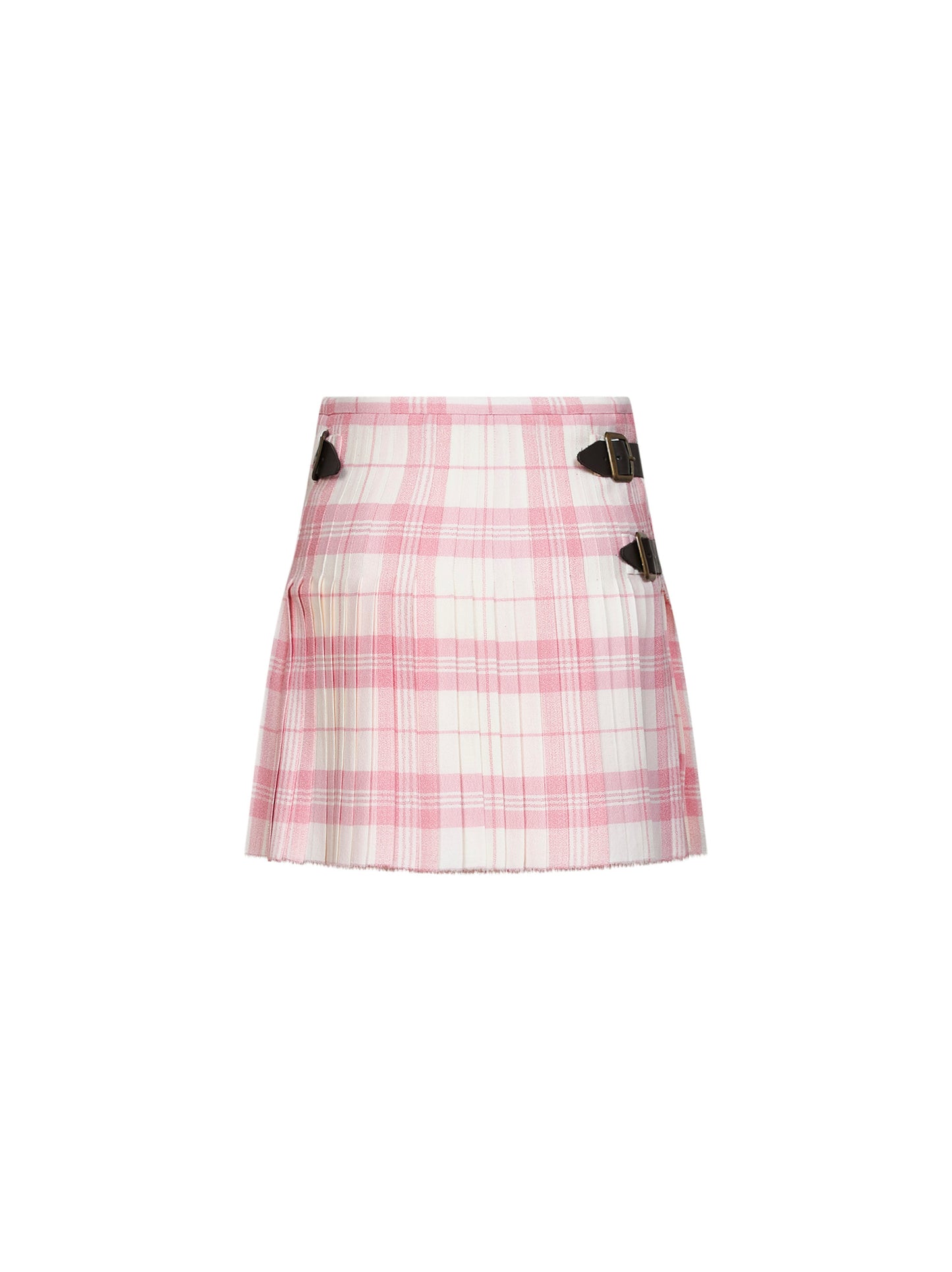 Pink and ivory "Coquette" virgin wool kilt mini skirt