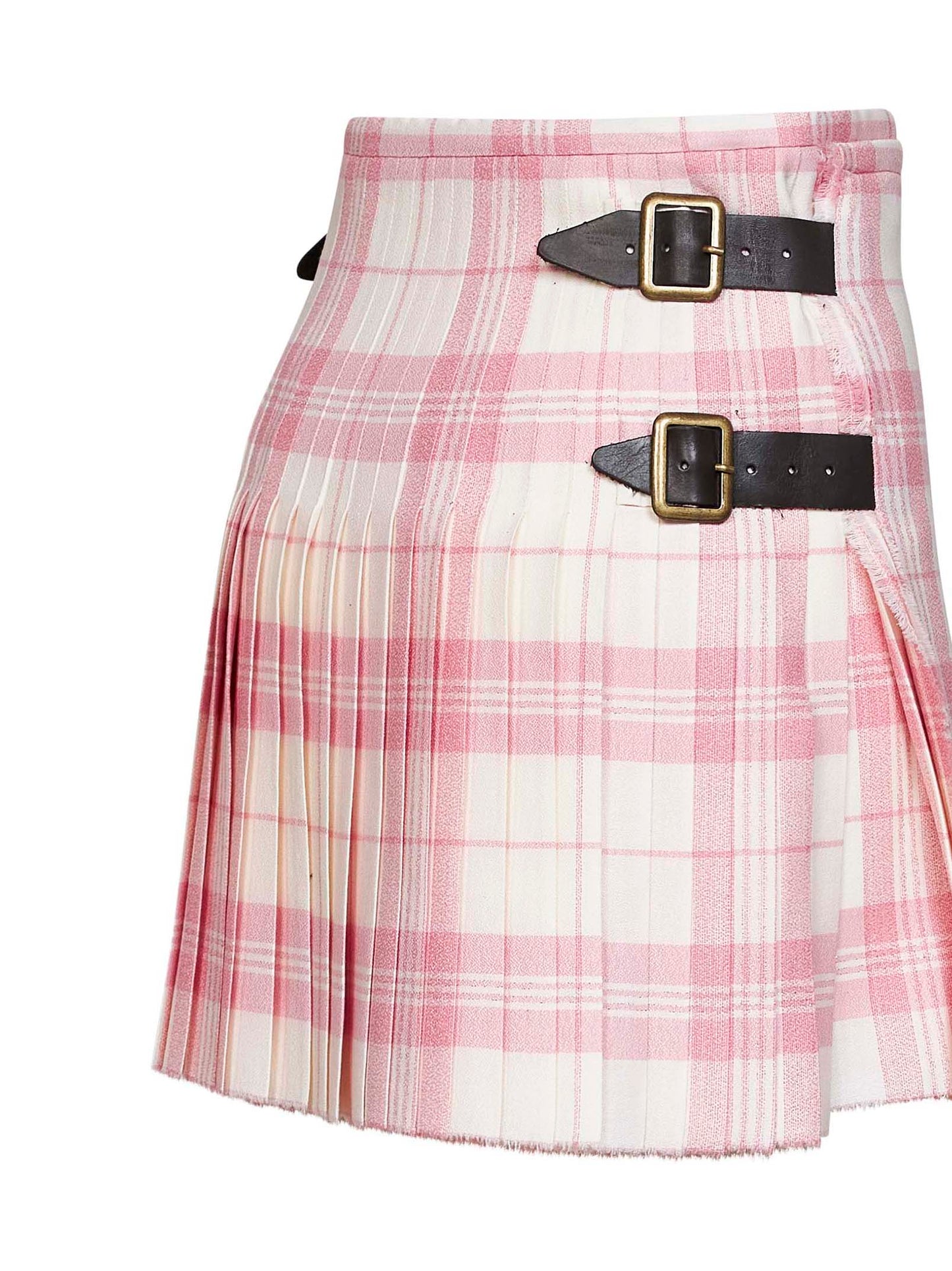 Pink and ivory "Coquette" virgin wool kilt mini skirt