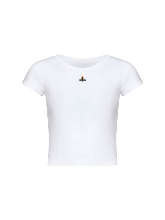 T-shirt crop Baby Peru in jersey a costine bianco