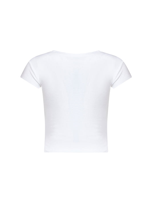 T-shirt crop Baby Peru in jersey a costine bianco