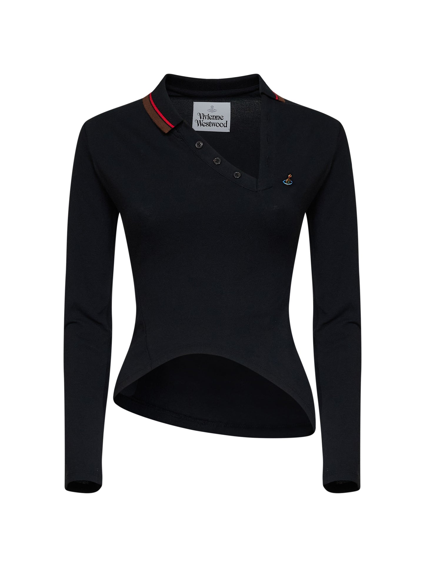 Polo asimmetrica Glory in piquet di cotone nero<BR/>