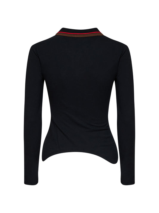 Polo asimmetrica Glory in piquet di cotone nero<BR/>
