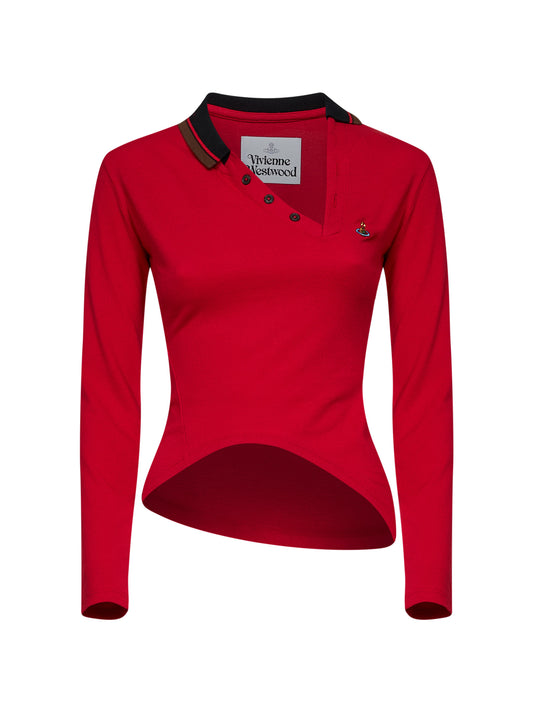 Polo asimmetrica Glory in piquet di cotone rosso